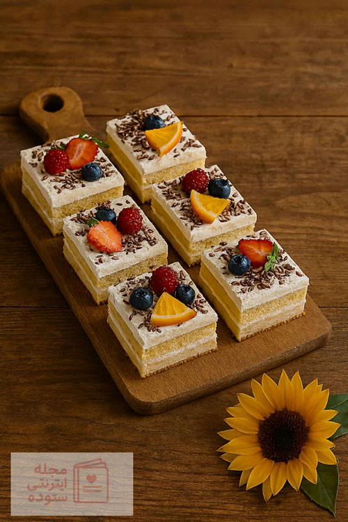 طرز تهیه شیرینی تر تخته‌ای خانگی مجلسی با بافت نرم