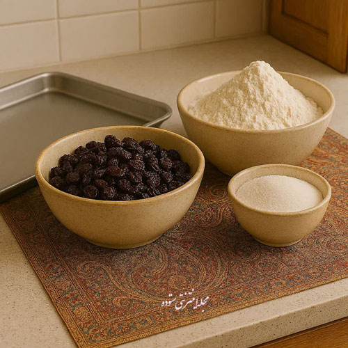 طرز تهیه شیرینی کشمشی خانگی ساده و خوشمزه